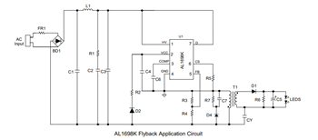 Application Circuit Diagram - Diodes Incorporated AL1698K High Efficiency Dimmable LED Driver